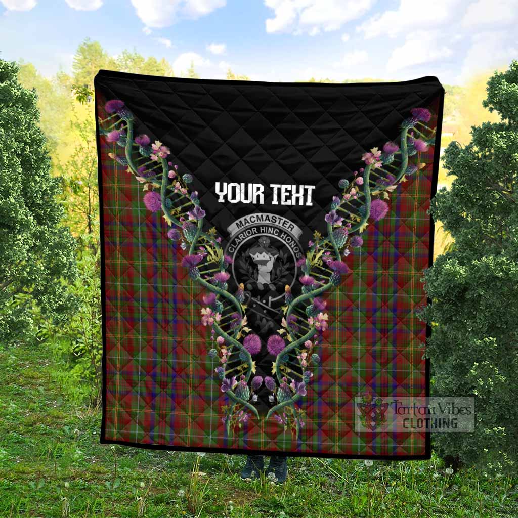 MacMaster (McMaster) Tartan Crest Premium Quilt Scottish Heritage Thistle DNA
