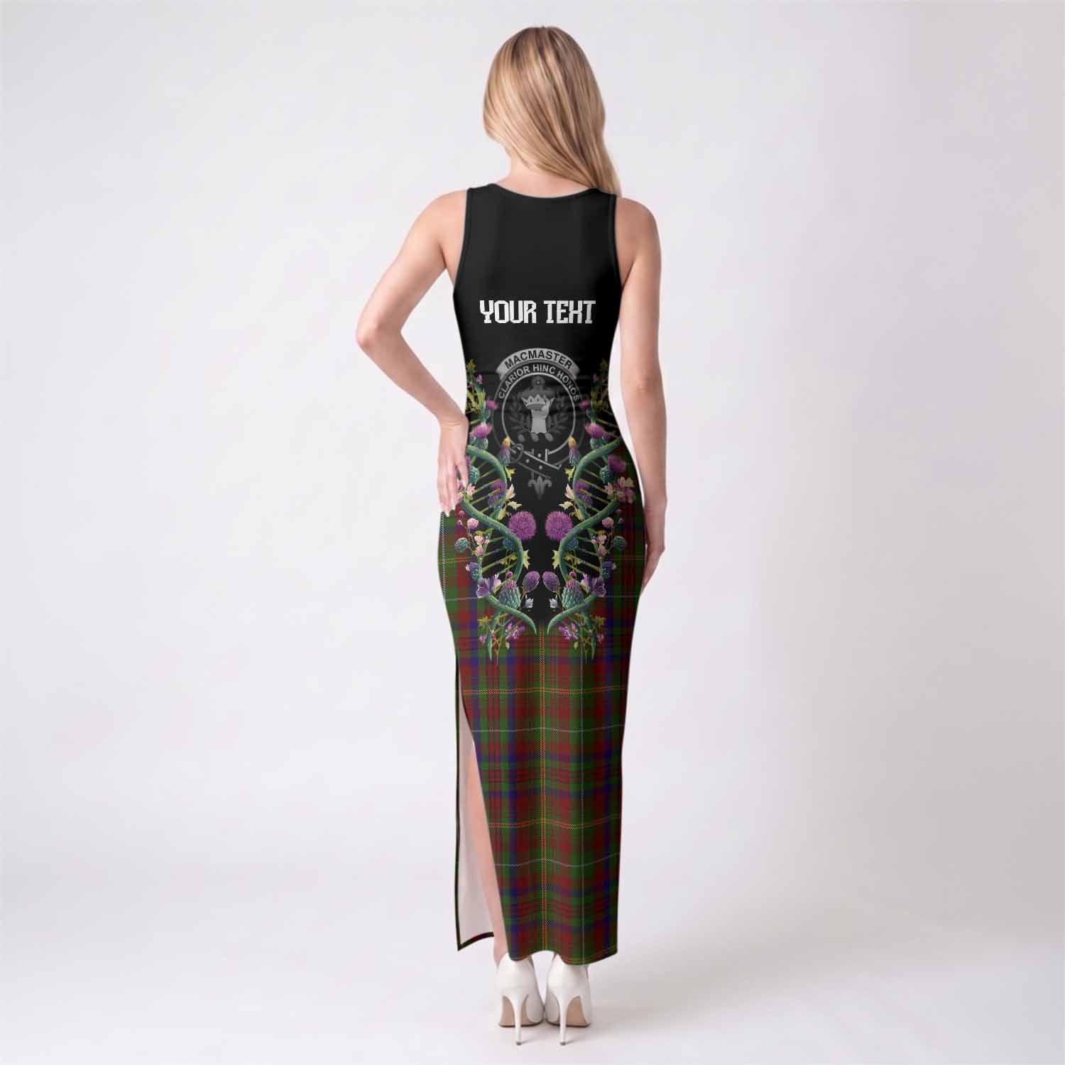 MacMaster (McMaster) Tartan Crest Tank Maxi Dress Scottish Heritage Thistle DNA