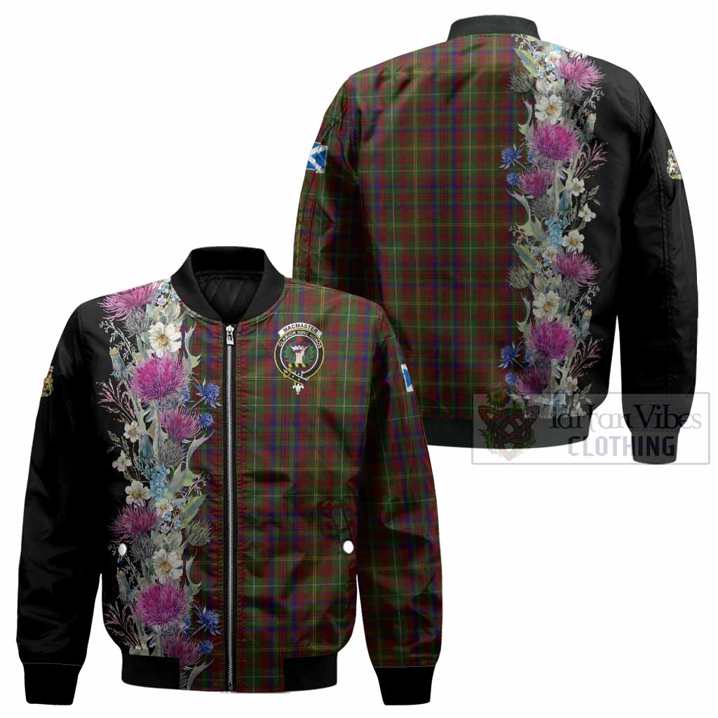 MacMaster (McMaster) Tartan Crest Thistle Floral Bomber Jacket - Tartan Vibes Clothing