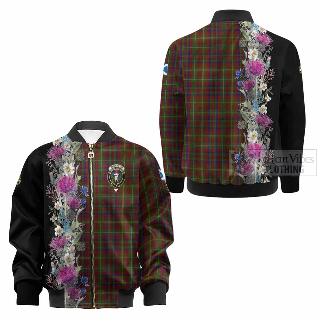 MacMaster (McMaster) Tartan Crest Thistle Floral Kid Bomber Jacket - Tartan Vibes Clothing