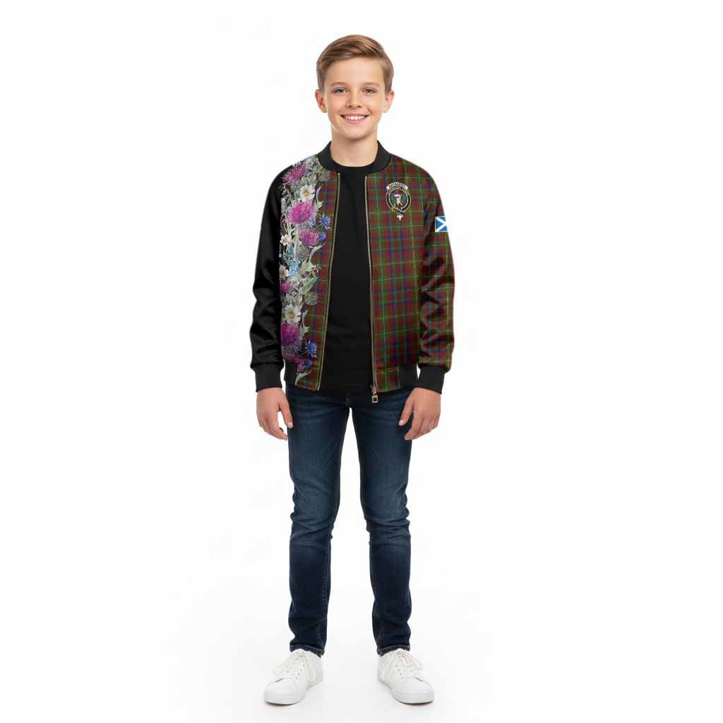 MacMaster (McMaster) Tartan Crest Thistle Floral Kid Bomber Jacket - Tartan Vibes Clothing