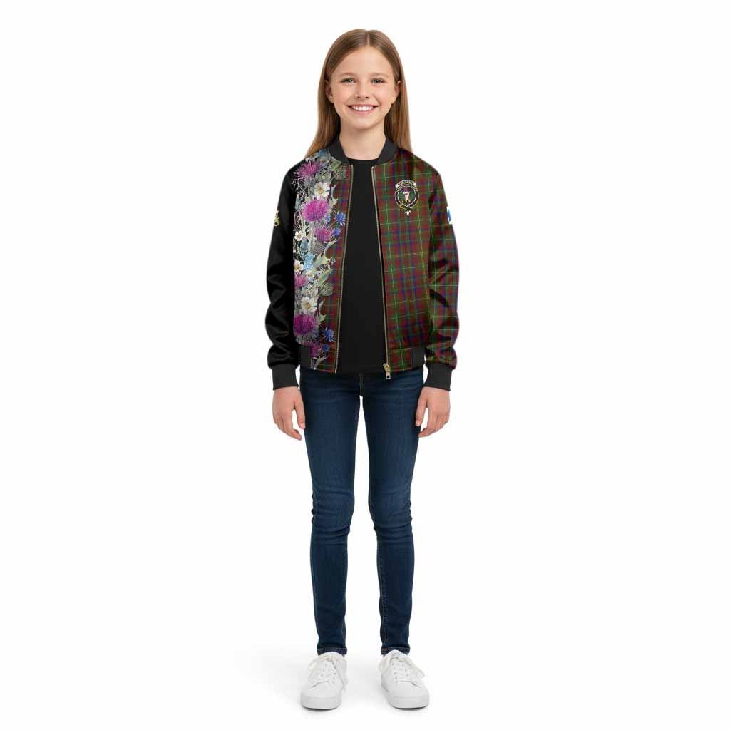 MacMaster (McMaster) Tartan Crest Thistle Floral Kid Bomber Jacket - Tartan Vibes Clothing