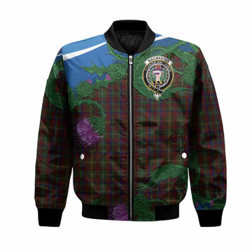 MacMaster (McMaster) Tartan Family Crest Bomber Jacket Thistle in Minimalism Unisex Black - Tartan Vibes Clothing
