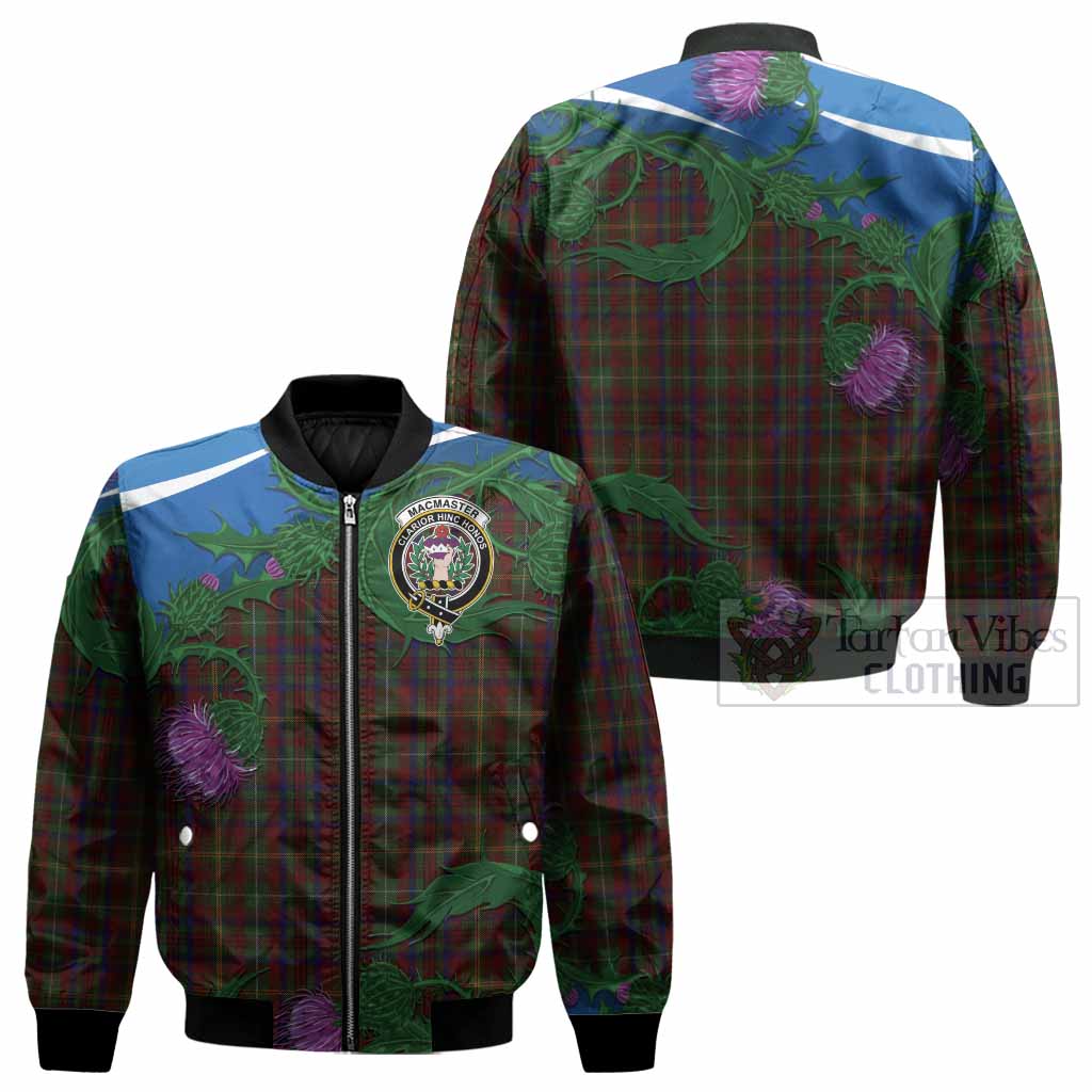 MacMaster (McMaster) Tartan Family Crest Bomber Jacket Thistle in Minimalism - Tartan Vibes Clothing