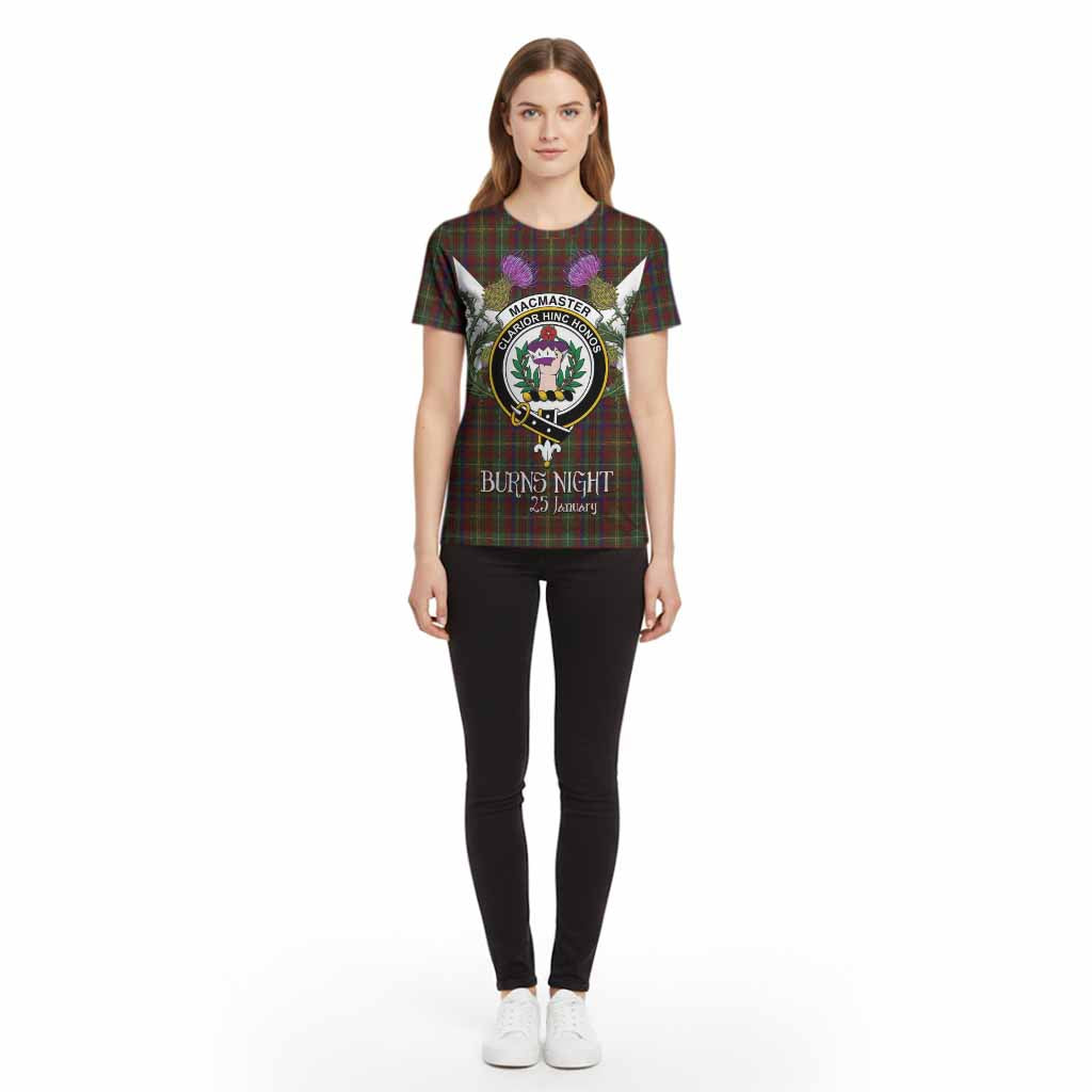 MacMaster (McMaster) Tartan Family Crest Cotton T-shirt Scottish Burns Night Thistle Floral