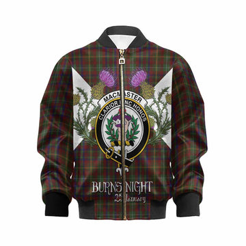 MacMaster (McMaster) Tartan Family Crest Kid Bomber Jacket Scottish Burns Night Thistle Floral