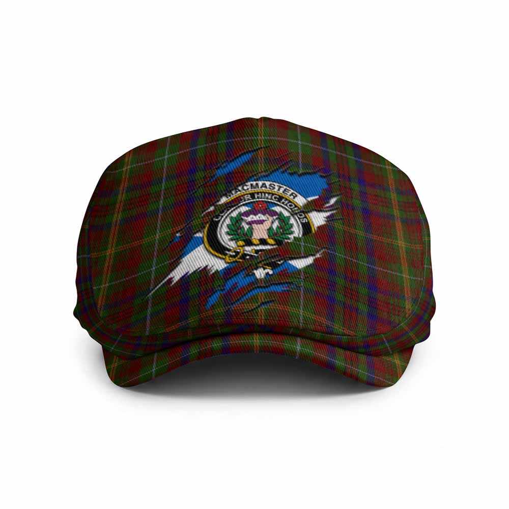 MacMaster (McMaster) Tartan Flat Cap, Jeff Cap with Family Crest In Me Style Flat Cap - Tartan Vibes Clothing