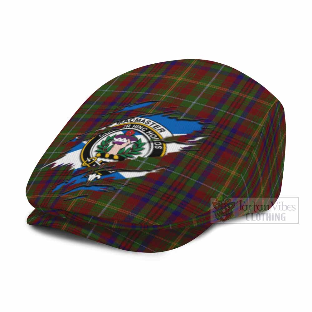 MacMaster (McMaster) Tartan Flat Cap, Jeff Cap with Family Crest In Me Style - Tartan Vibes Clothing