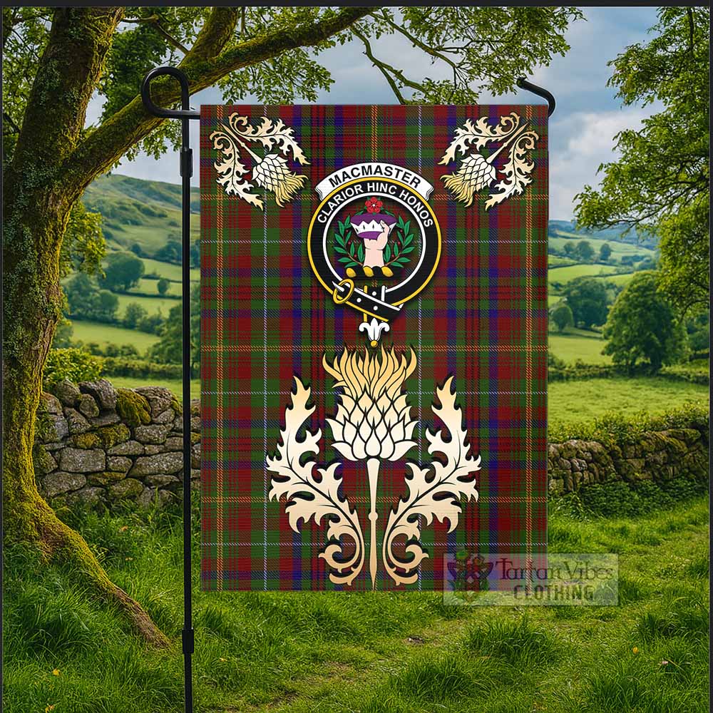 MacMaster (McMaster) Tartan Garden Flag with Golden Regal Scottish Thistle Emblem - Tartan Vibes Clothing