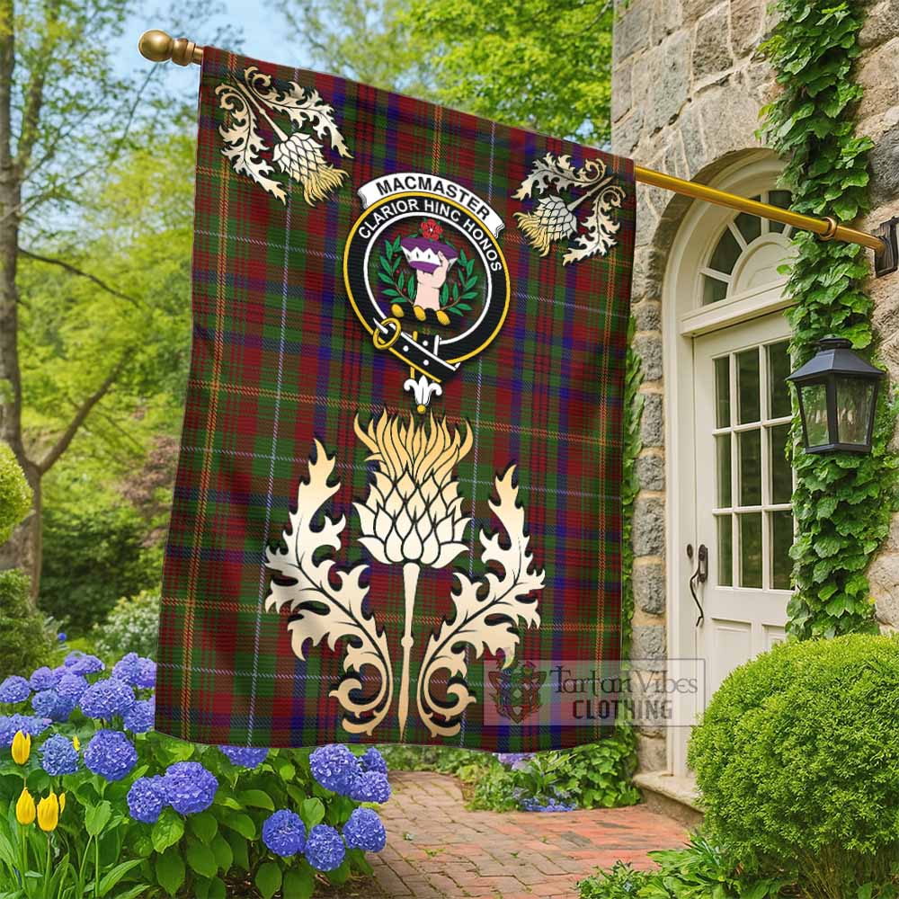 MacMaster (McMaster) Tartan Garden Flag with Golden Regal Scottish Thistle Emblem - Tartan Vibes Clothing