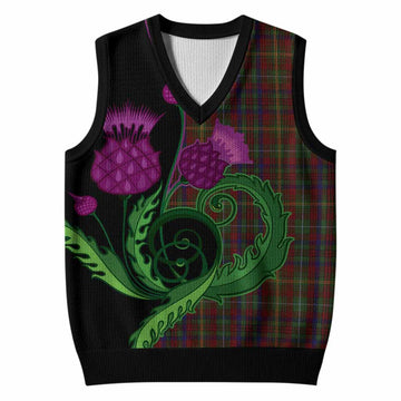 MacMaster (McMaster) Tartan Knitted V-Neck Vest Traditional Scottish Thistle
