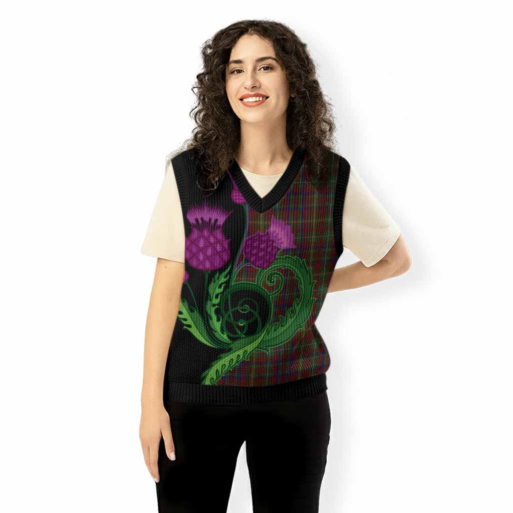 MacMaster (McMaster) Tartan Knitted V-Neck Vest Traditional Scottish Thistle