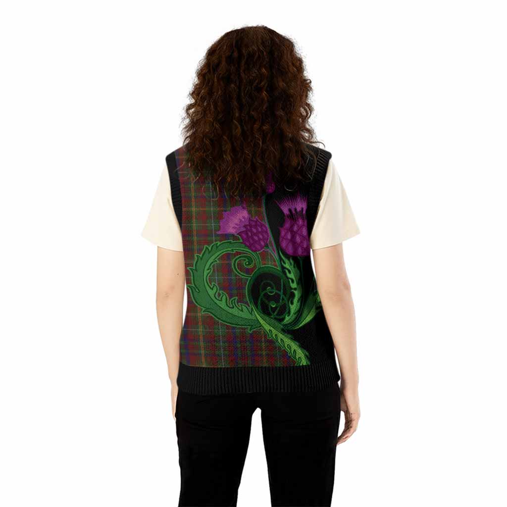 MacMaster (McMaster) Tartan Knitted V-Neck Vest Traditional Scottish Thistle
