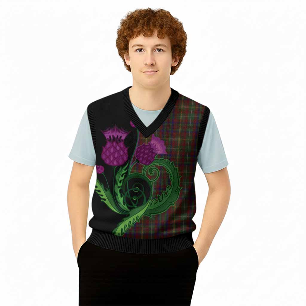 MacMaster (McMaster) Tartan Knitted V-Neck Vest Traditional Scottish Thistle
