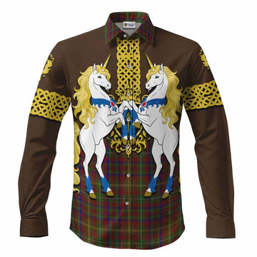 MacMaster (McMaster) Tartan Long Sleeve Button Shirts Unicorn Celtic Knot And Thistle Emblem
