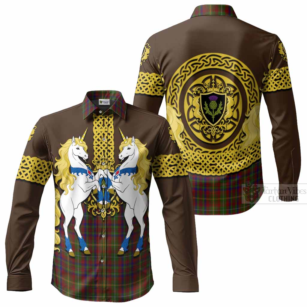 MacMaster (McMaster) Tartan Long Sleeve Button Shirts Unicorn Celtic Knot And Thistle Emblem