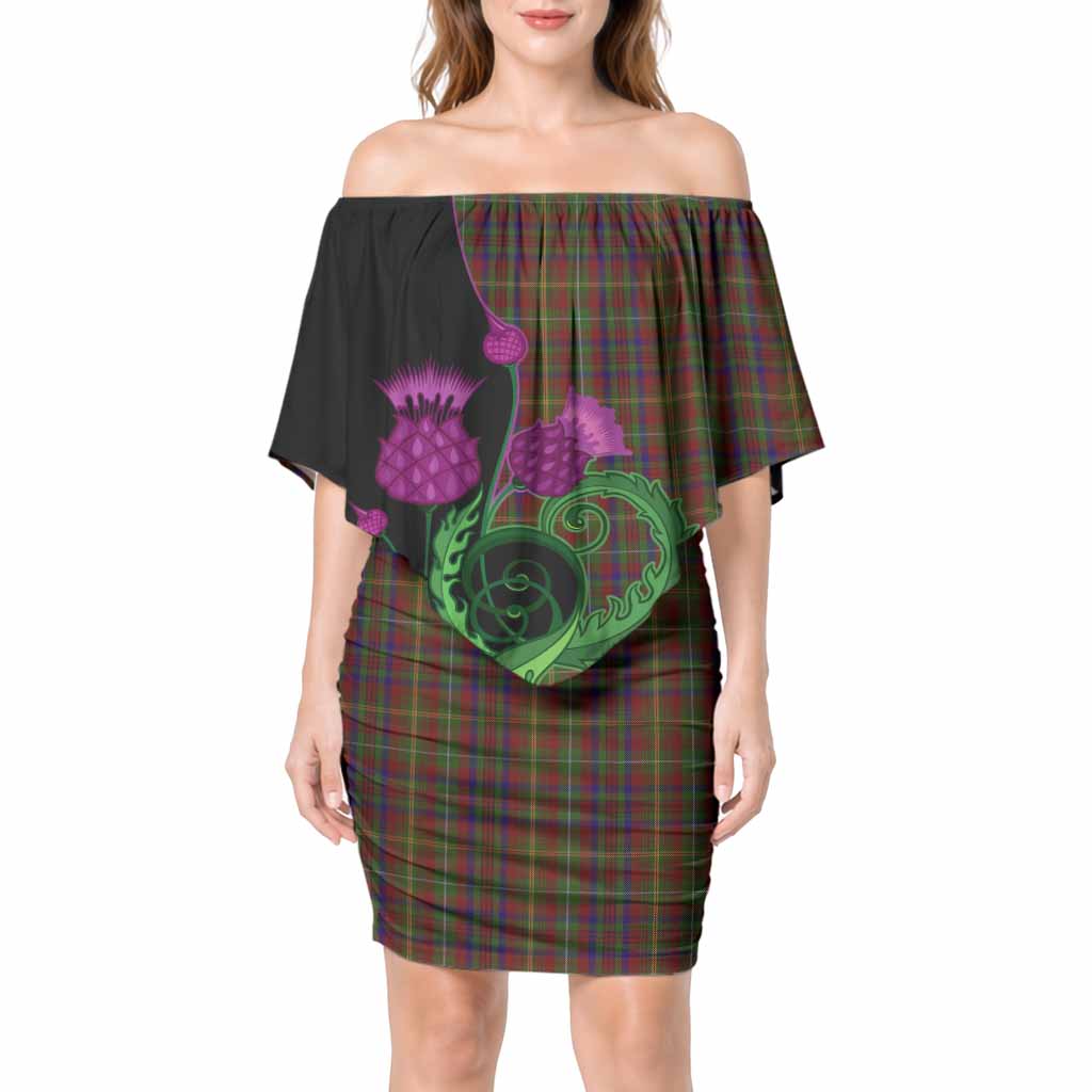 MacMaster (McMaster) Tartan Off Shoulder Draped Bodycon Mini Dress Traditional Scottish Thistle