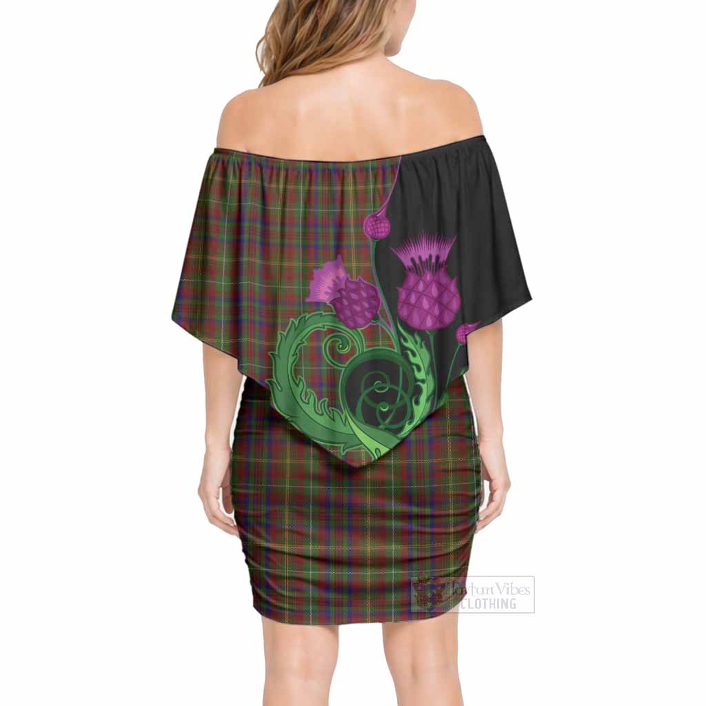 MacMaster (McMaster) Tartan Off Shoulder Draped Bodycon Mini Dress Traditional Scottish Thistle