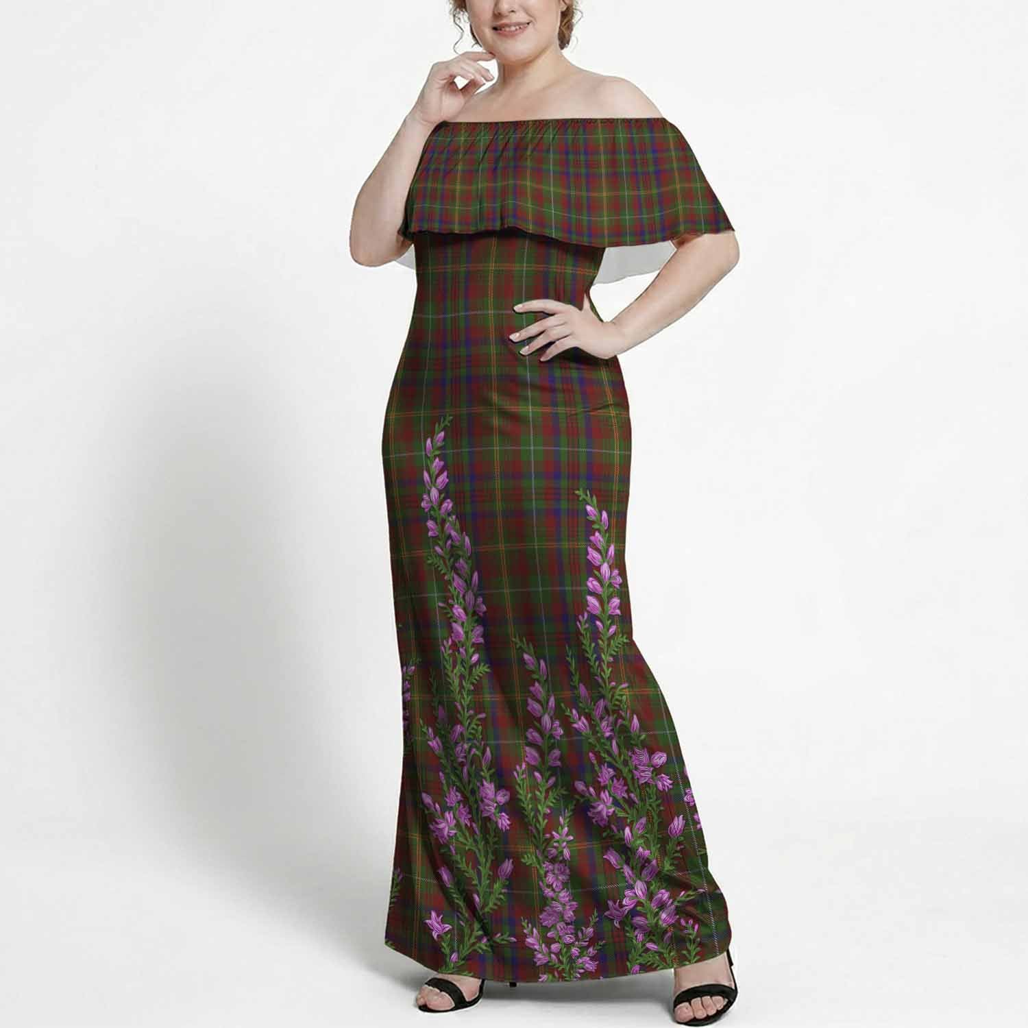 MacMaster (McMaster) Tartan Off Shoulder Ruffle Maxi Dress Enchanting Scottish Heather 10XL - Tartan Vibes Clothing