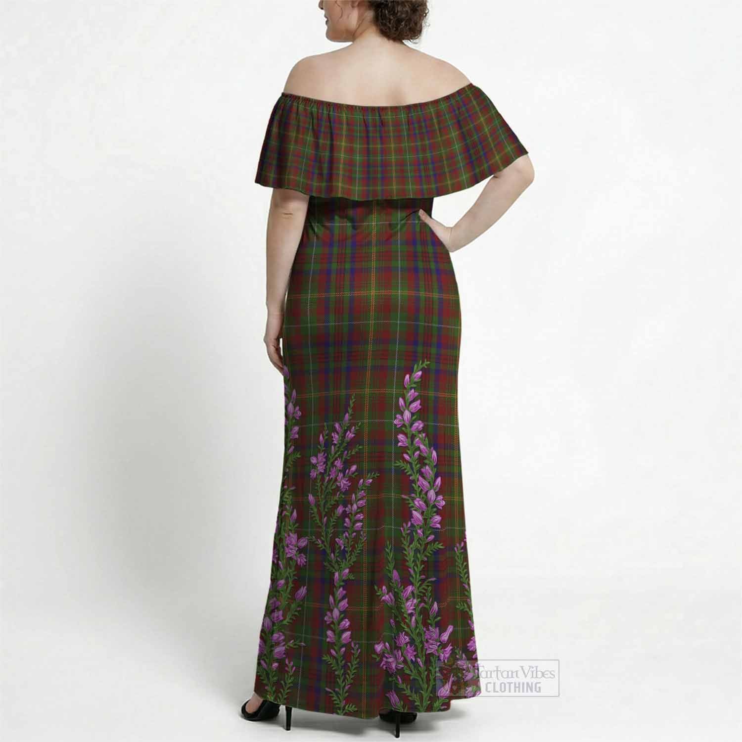 MacMaster (McMaster) Tartan Off Shoulder Ruffle Maxi Dress Enchanting Scottish Heather - Tartan Vibes Clothing