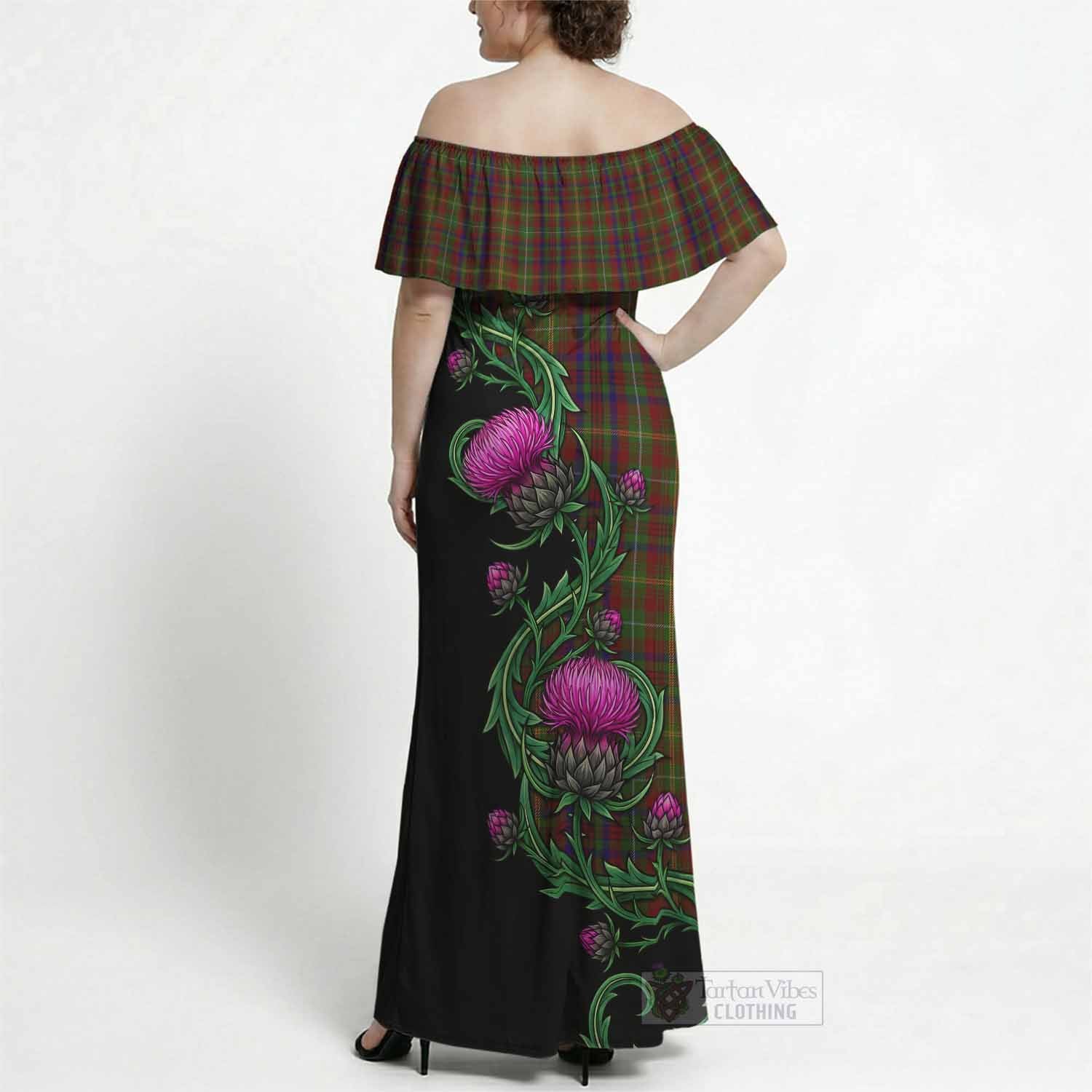 MacMaster (McMaster) Tartan Off Shoulder Ruffle Maxi Dress Resilient Scottish Thistle