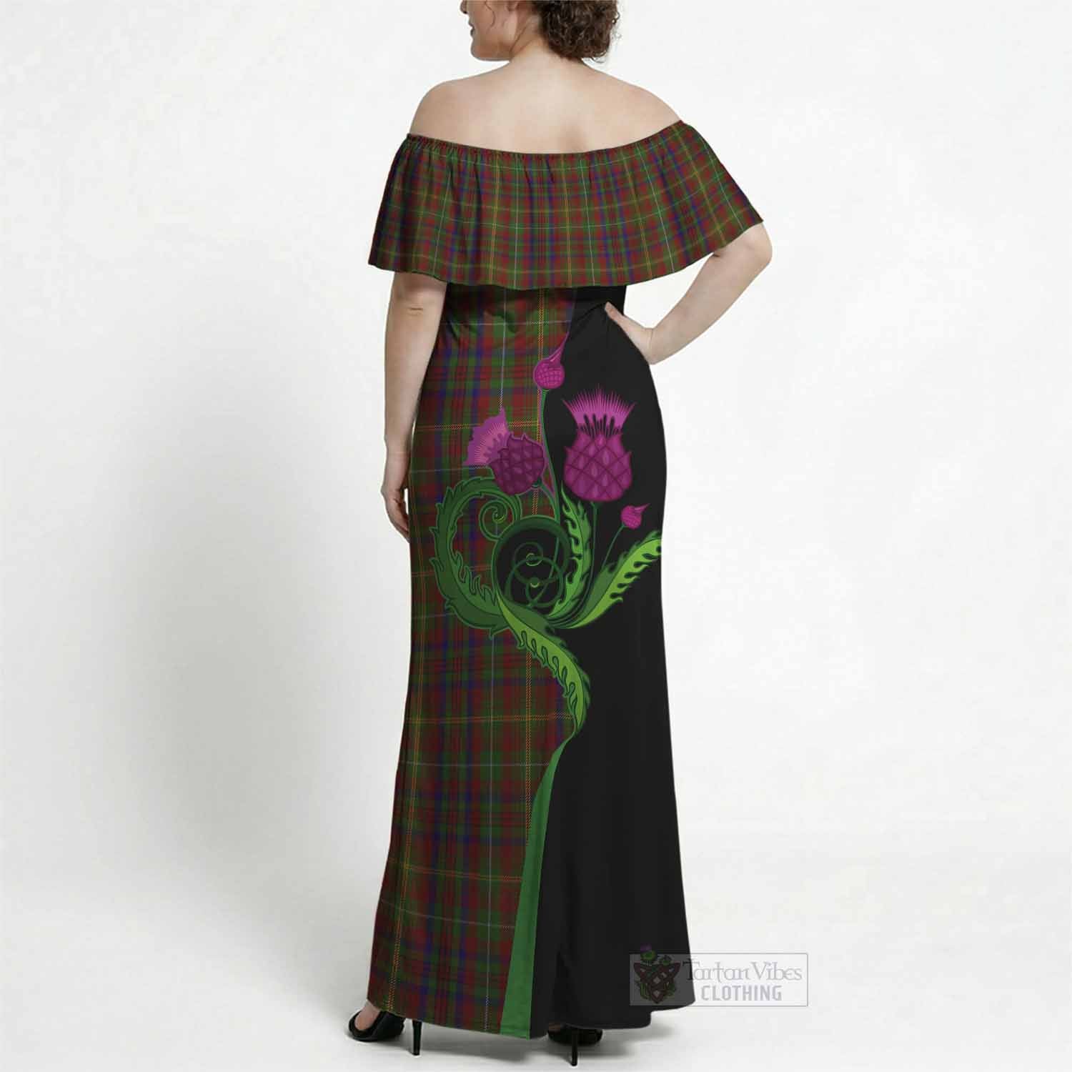 MacMaster (McMaster) Tartan Off Shoulder Ruffle Maxi Dress Traditional Scottish Thistle
