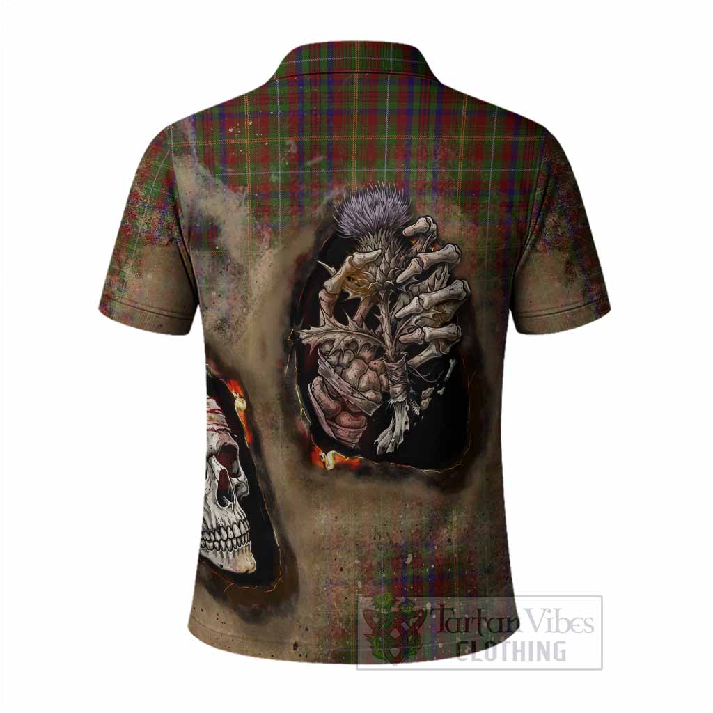 MacMaster (McMaster) Tartan Polo Shirt Halloween Skeleton With Thistle Burning Effect - Tartan Vibes Clothing