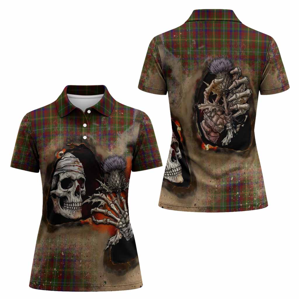 MacMaster (McMaster) Tartan Women Polo Shirt Halloween Skeleton With Thistle Burning Effect