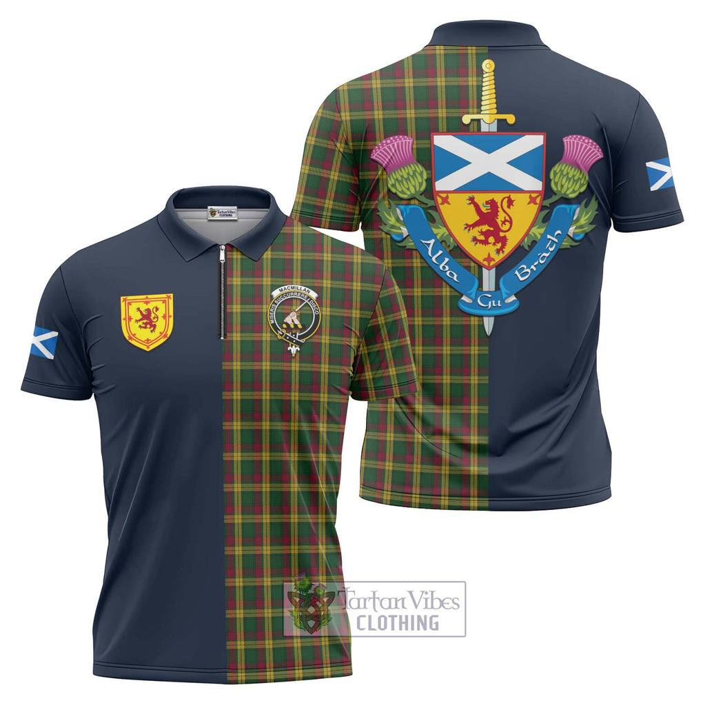 Tartan Vibes Clothing MacMillan Ancient Tartan Zipper Polo Shirt with Scottish Lion Royal Arm Half Style