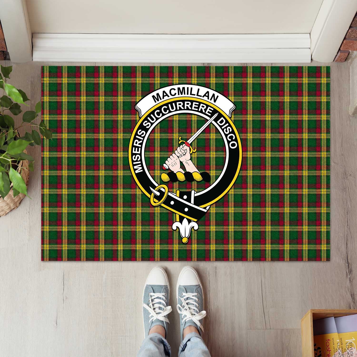 MacMillan Ancient Tartan Door Mat with Family Crest - Tartanvibesclothing
