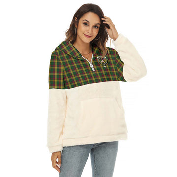 MacMillan (McMillan) Tartan Half Style Women's Borg Fleece Hoodie with Half Zip with Family Crest