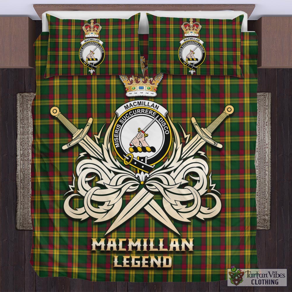 Tartan Vibes Clothing MacMillan Ancient Tartan Bedding Set with Clan Crest and the Golden Sword of Courageous Legacy