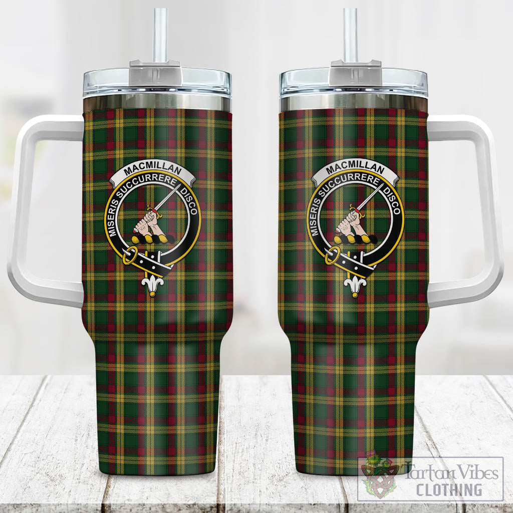 Tartan Vibes Clothing MacMillan Ancient Tartan and Family Crest Tumbler with Handle