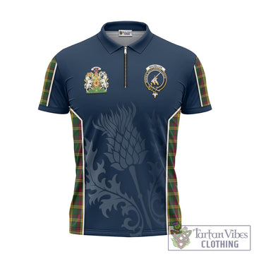 MacMillan (McMillan) Tartan Zipper Polo Shirt with Family Crest and Scottish Thistle Vibes Sport Style
