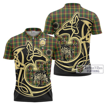 MacMillan (McMillan) Tartan Zipper Polo Shirt with Family Crest Celtic Wolf Style
