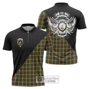 MacMillan (McMillan) Tartan Zipper Polo Shirt with Family Crest and Military Logo Style
