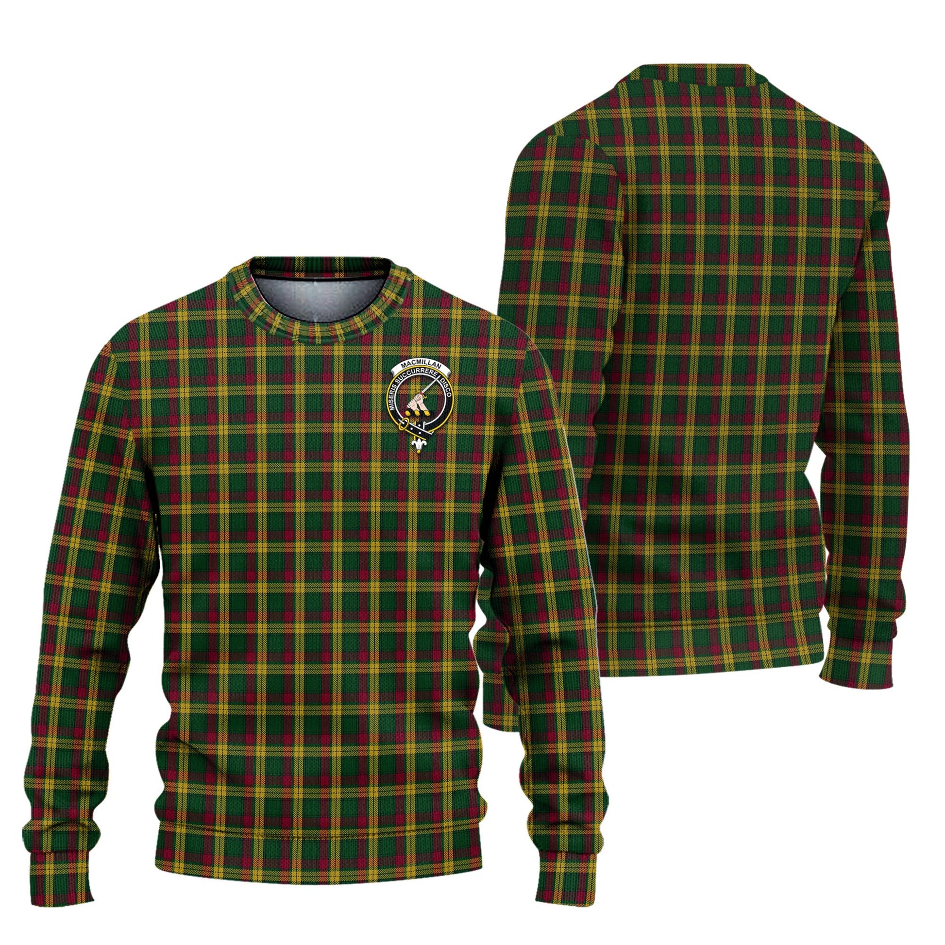 MacMillan Ancient Tartan Knitted Sweater with Family Crest Unisex - Tartanvibesclothing