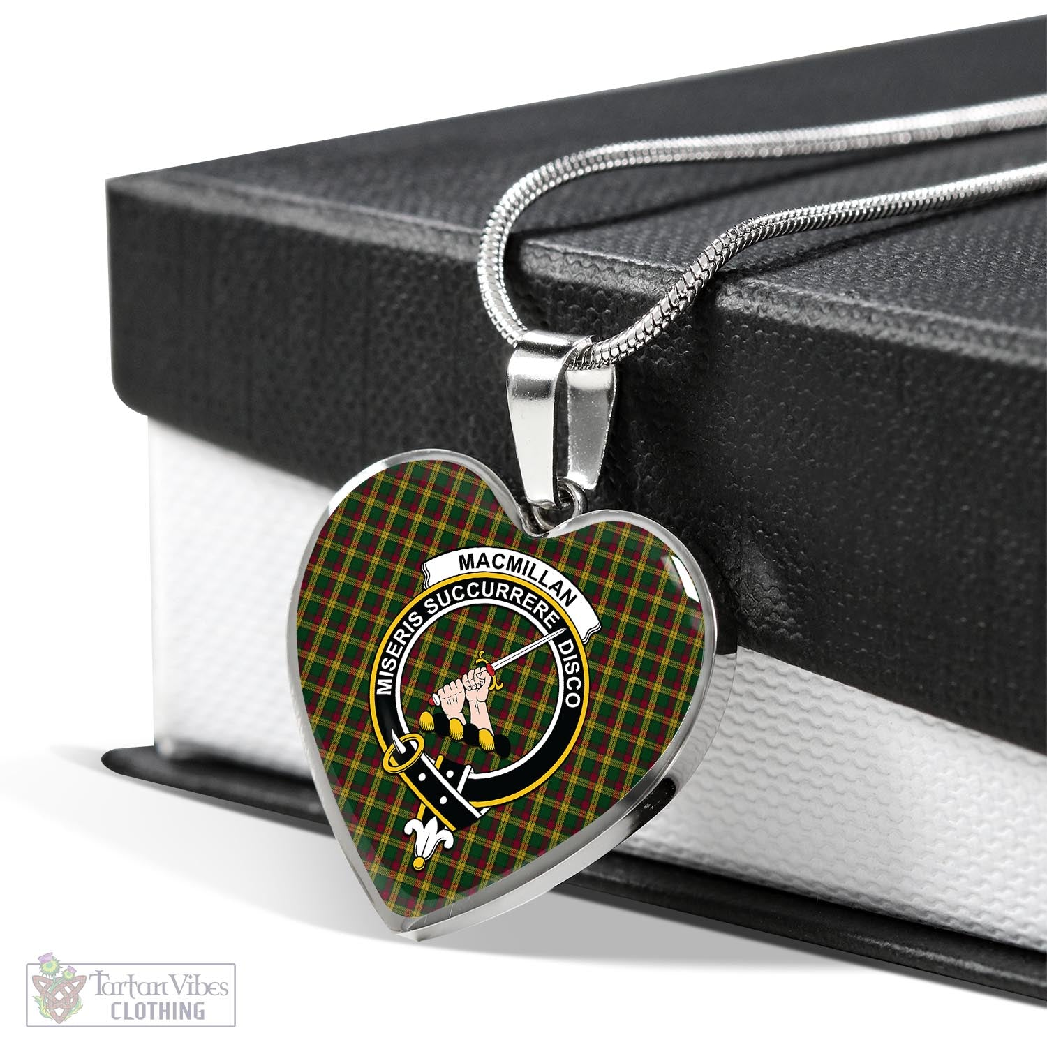Tartan Vibes Clothing MacMillan Ancient Tartan Heart Necklace with Family Crest