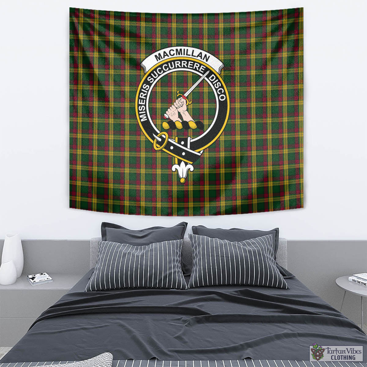 Tartan Vibes Clothing MacMillan Ancient Tartan Tapestry Wall Hanging and Home Decor for Room with Family Crest
