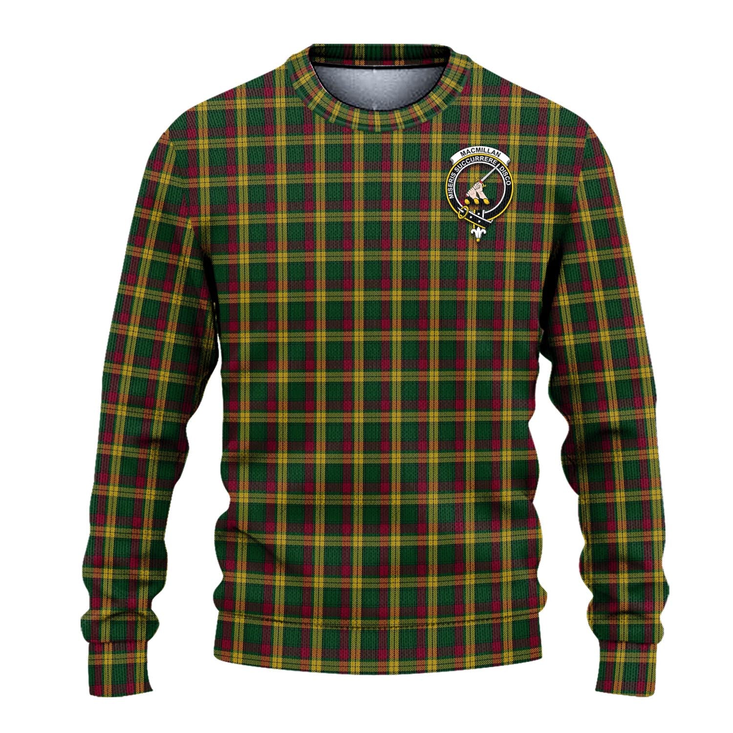 MacMillan Ancient Tartan Knitted Sweater with Family Crest - Tartanvibesclothing