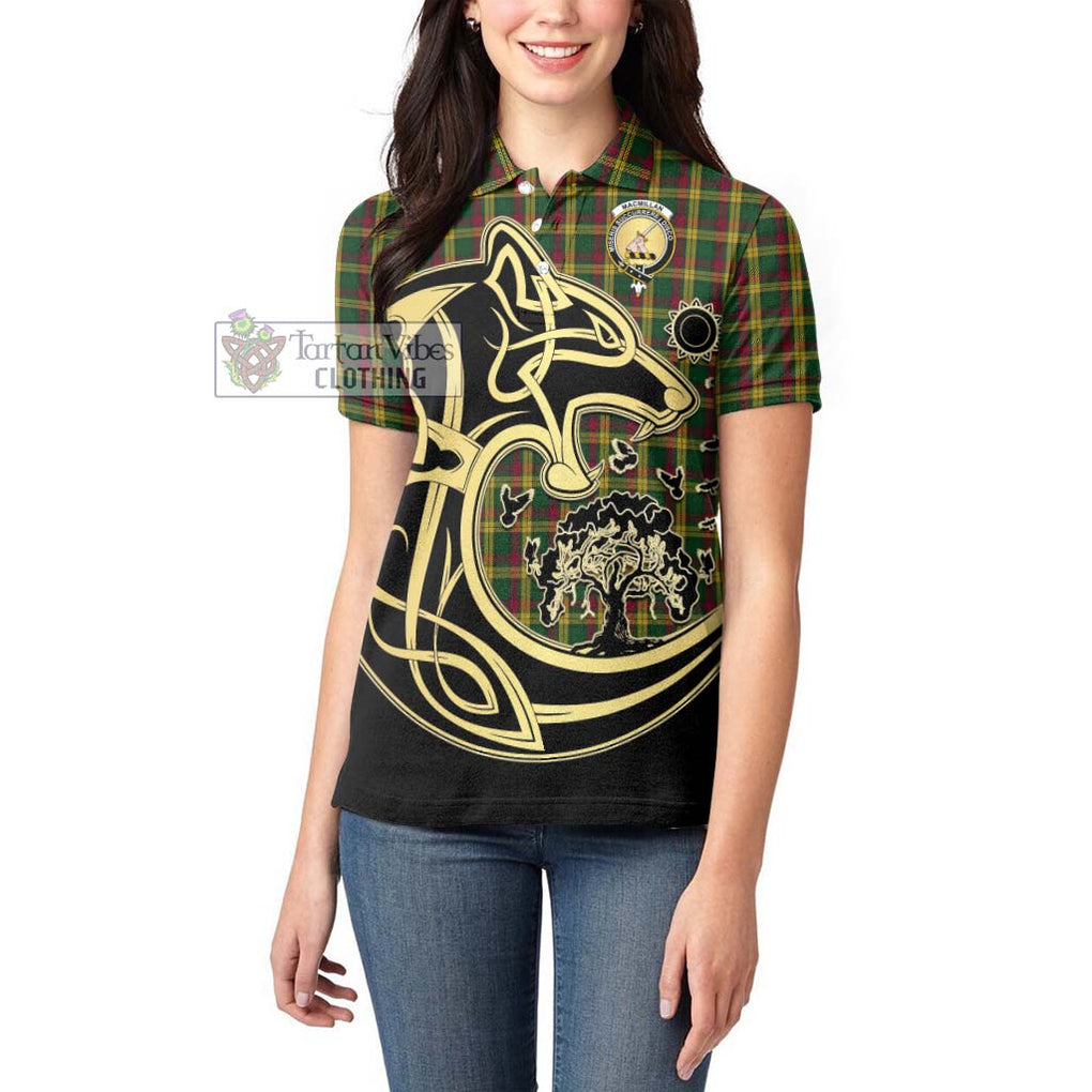 MacMillan (McMillan) Tartan Women's Polo Shirt with Family Crest Celtic Wolf Style - Tartanvibesclothing Shop