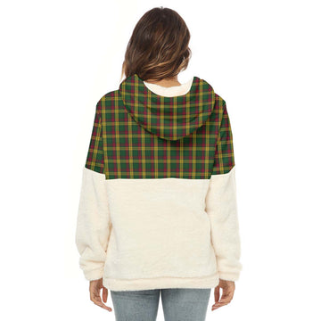 MacMillan (McMillan) Tartan Half Style Women's Borg Fleece Hoodie with Half Zip with Family Crest