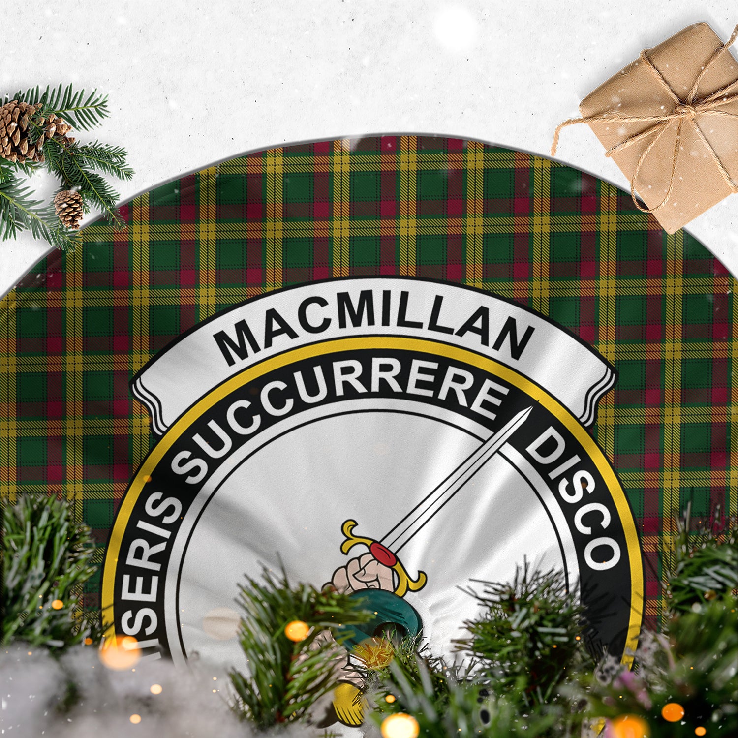 MacMillan Ancient Tartan Christmas Tree Skirt with Family Crest - Tartanvibesclothing