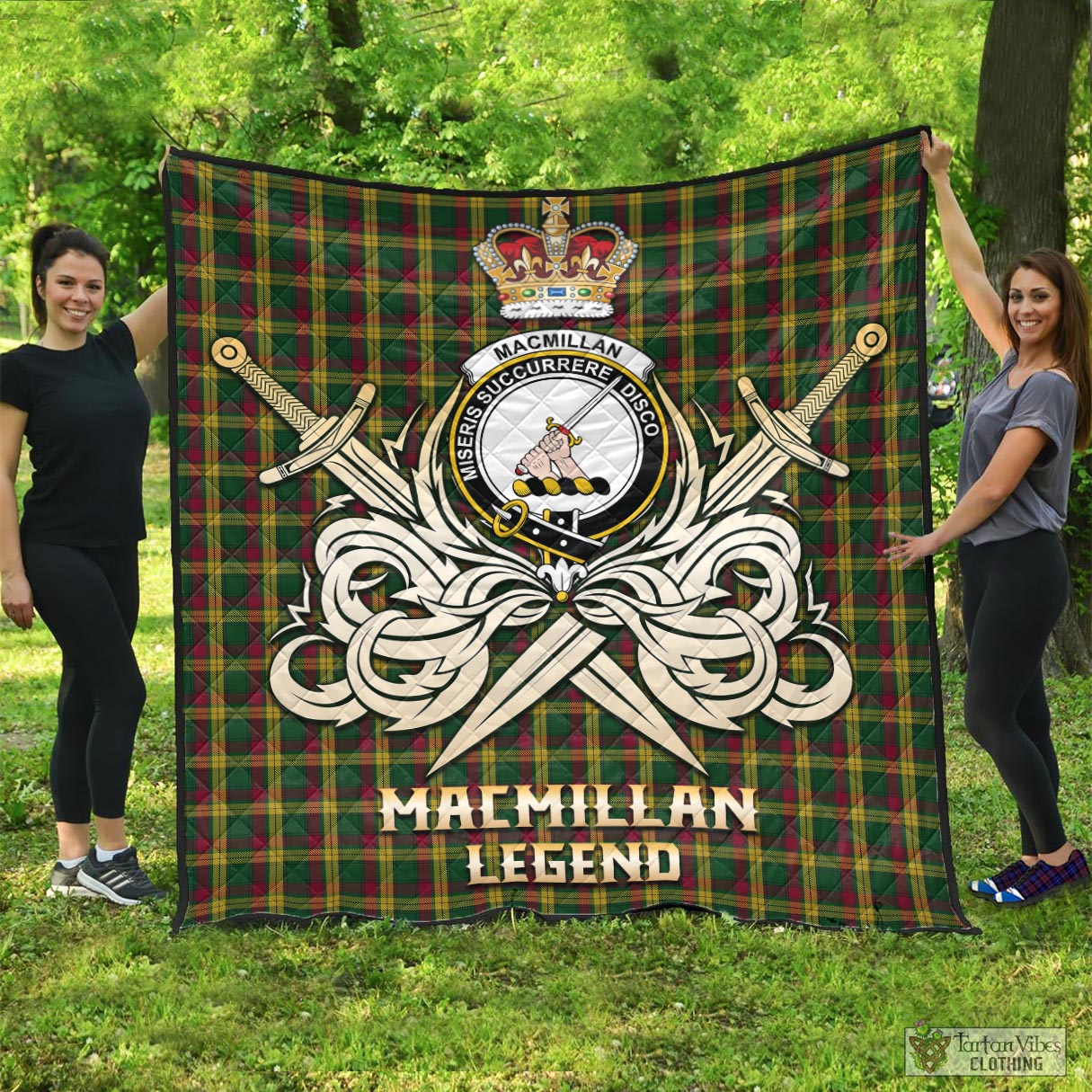 Tartan Vibes Clothing MacMillan Ancient Tartan Quilt with Clan Crest and the Golden Sword of Courageous Legacy