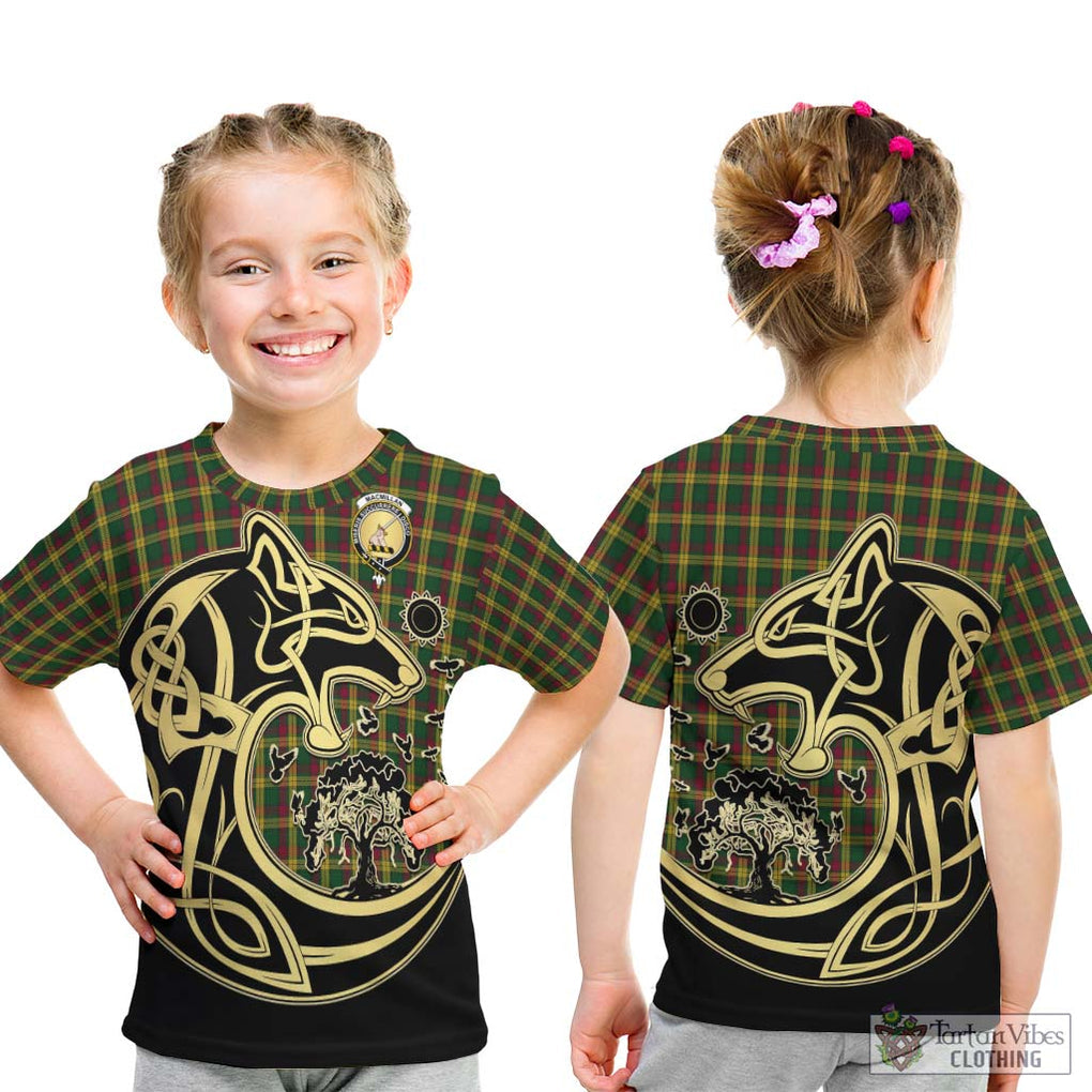 MacMillan (McMillan) Tartan Kid T-Shirt with Family Crest Celtic Wolf Style - Tartan Vibes Clothing