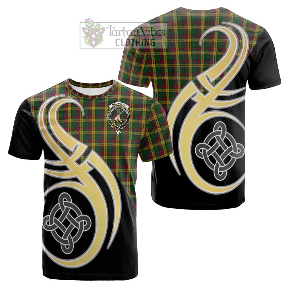 Tartan Vibes Clothing MacMillan Ancient Tartan Cotton T-shirt with Family Crest and Celtic Symbol Style