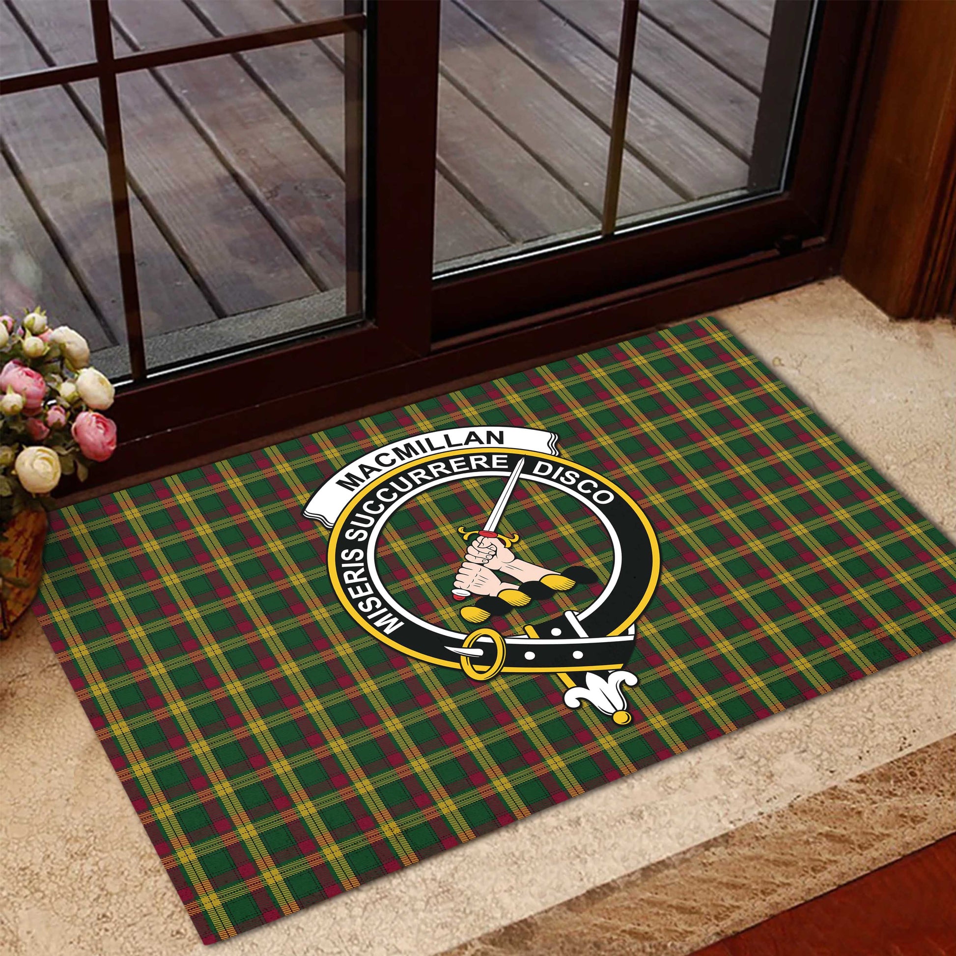 MacMillan Ancient Tartan Door Mat with Family Crest - Tartanvibesclothing