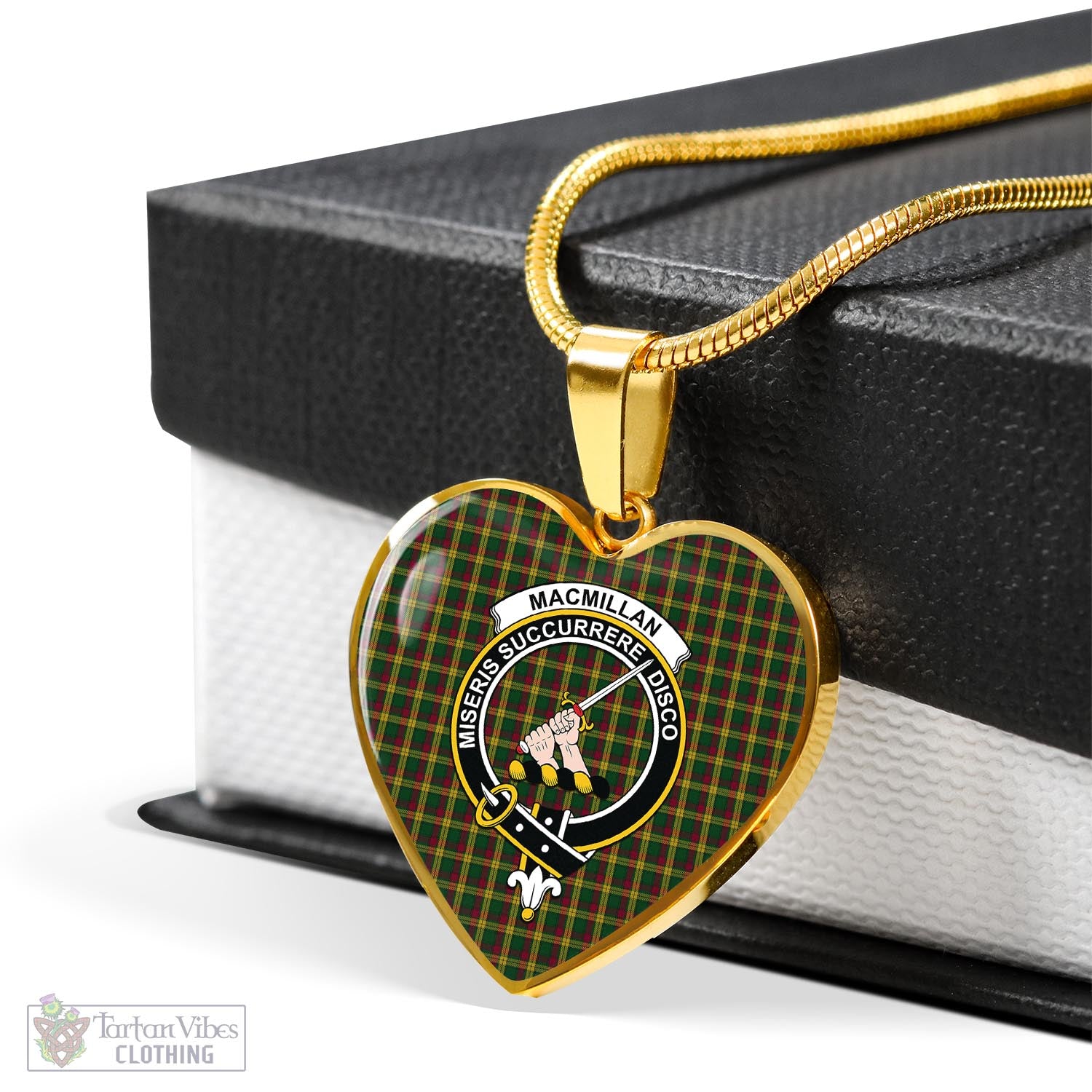 Tartan Vibes Clothing MacMillan Ancient Tartan Heart Necklace with Family Crest