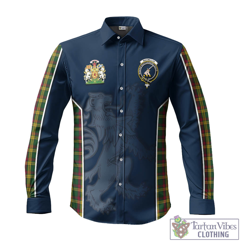 Tartan Vibes Clothing MacMillan Ancient Tartan Long Sleeve Button Up Shirt with Family Crest and Lion Rampant Vibes Sport Style