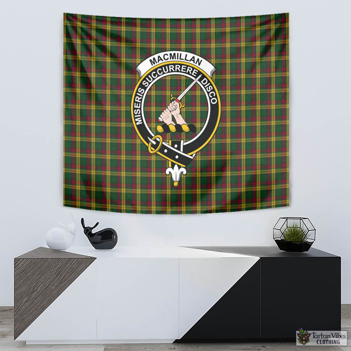 Tartan Vibes Clothing MacMillan Ancient Tartan Tapestry Wall Hanging and Home Decor for Room with Family Crest